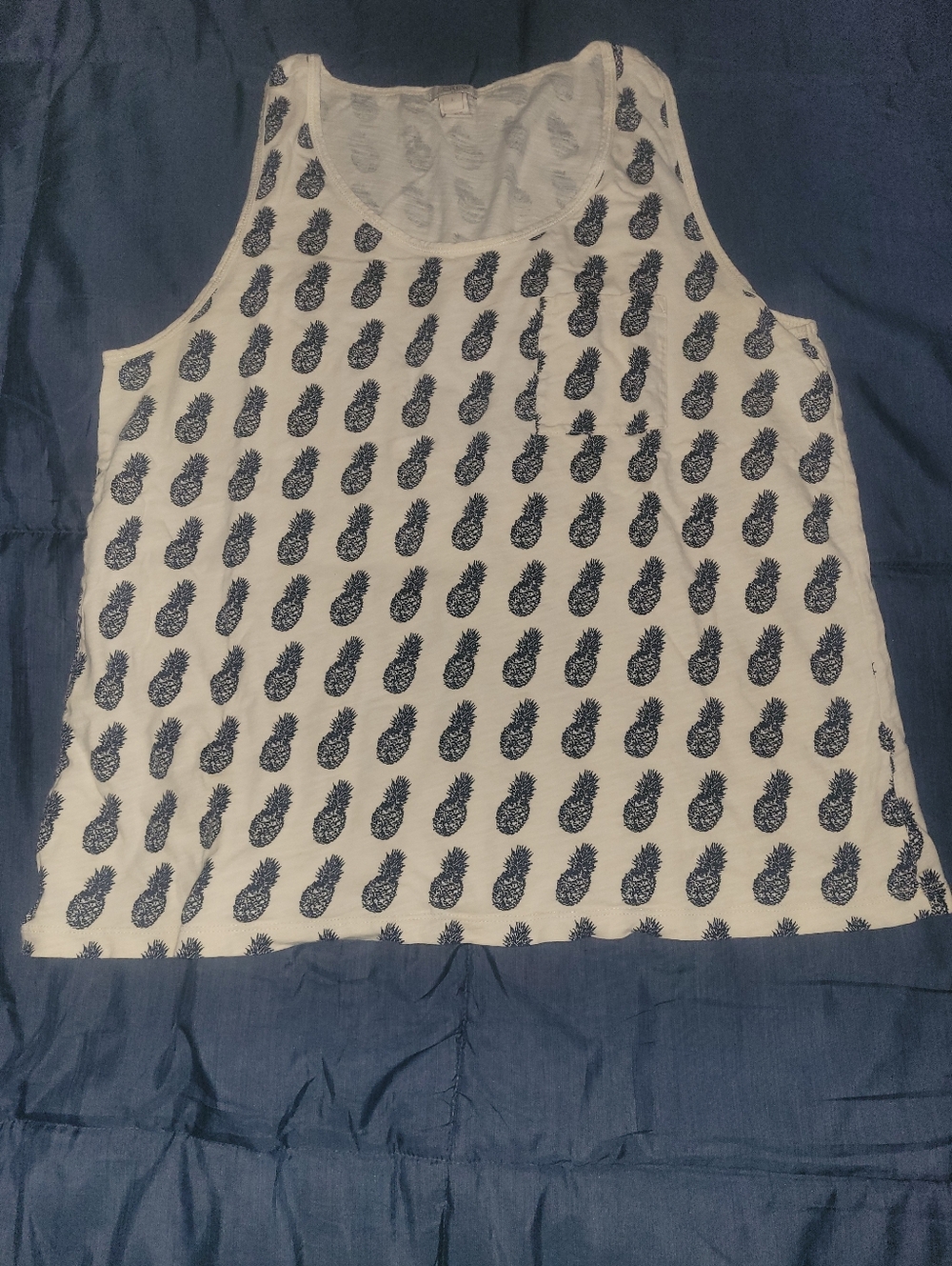J.Crew White Tank Top with Navy Pineapple Print Sz Lg